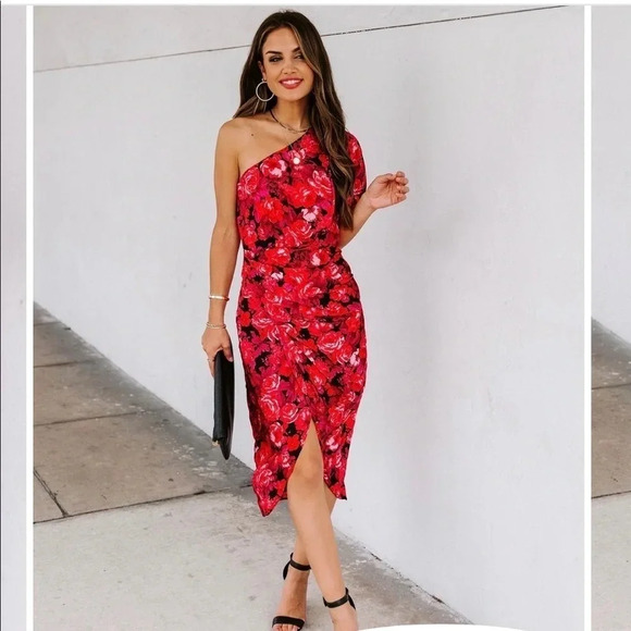 One shoulder floral drape dress - Picture 2 of 7